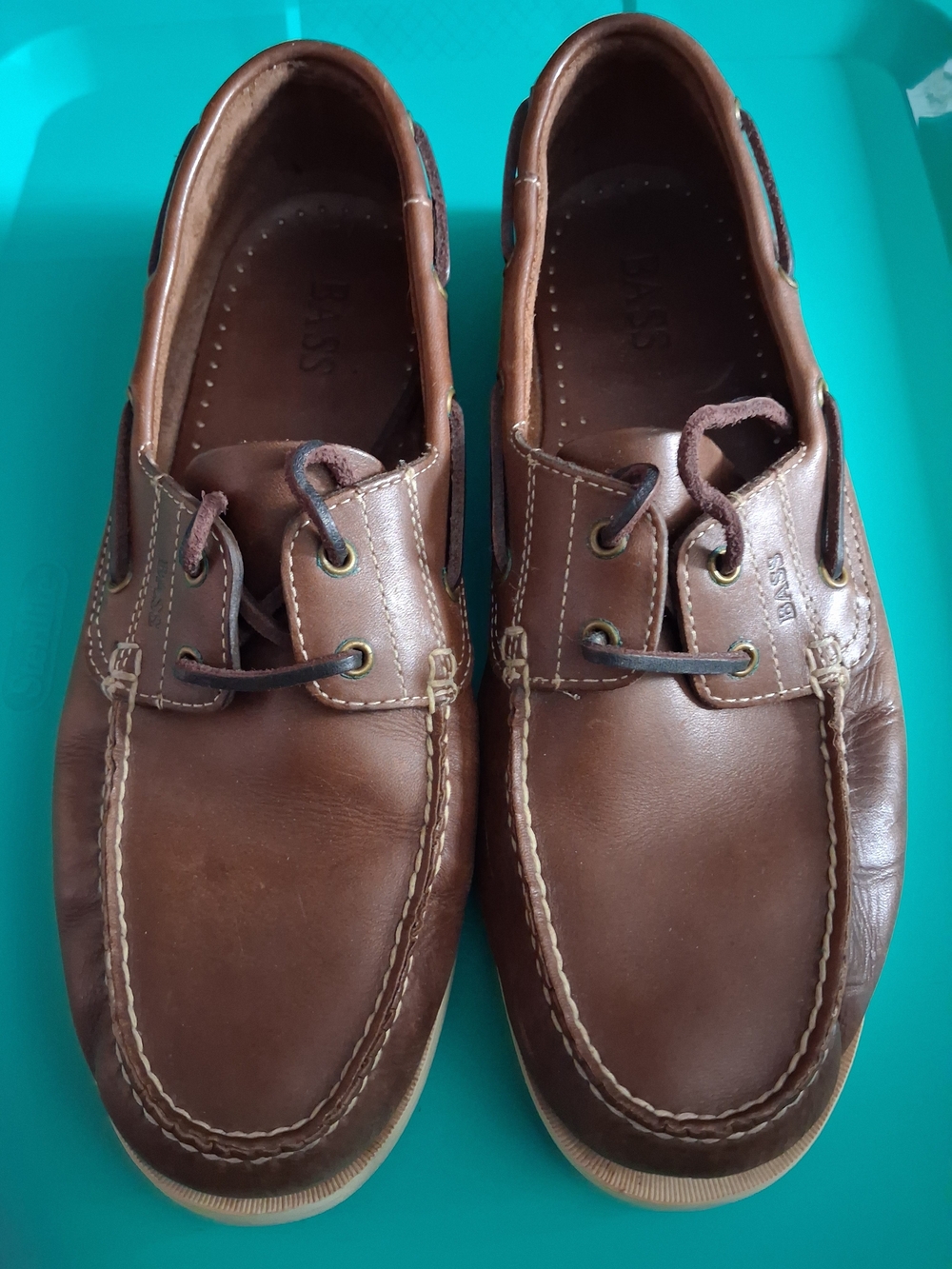 Bass Men’s Brown Leather Moc Toe Boat Shoes